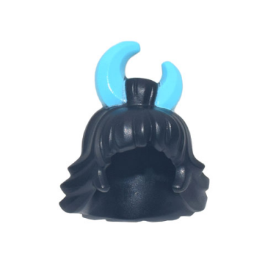 black minifigure hair female bangs and flipped ends bun on top with medium azure crescent moon pattern