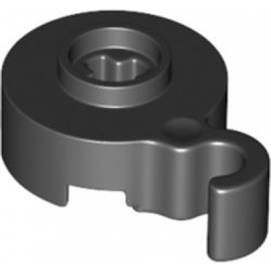 black hook round 2 x 2 with axle hole and bottom stud holder
