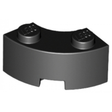 black brick round corner 2 x 2 macaroni with stud notch and reinforced underside