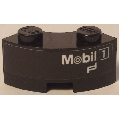 black brick round corner 2 x 2 macaroni with stud notch and reinforced underside with white mobil 1 logo pattern model left side sticker - set 75888