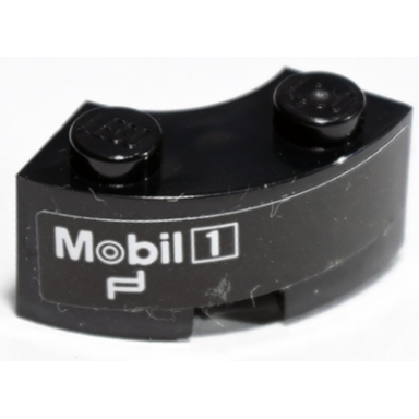 black brick round corner 2 x 2 macaroni with stud notch and reinforced underside with white mobil 1 logo pattern model right side sticker - set 75888