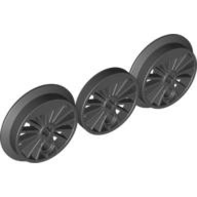 train wheel rc spoked with technic axle hole and counterweight blind and flanged driver 3 in bag multipack