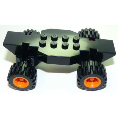 vehicle base fast food racer 4 x 10 lifted with orange wheels and black tires