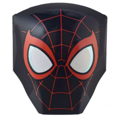 black large figure armor smooth with 2 x 2 round brick attachment with red spider web miles morales mask pattern