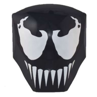 black large figure armor smooth with 2 x 2 round brick attachment with white venom mask pattern