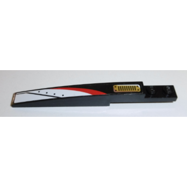 black slope curved 10 x 1 with red and white stripe and gold grille pattern model left side sticker - set 70595