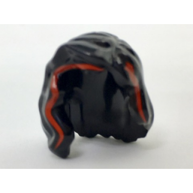 black minifigure hair female mid-length with part over right shoulder with red highlights pattern