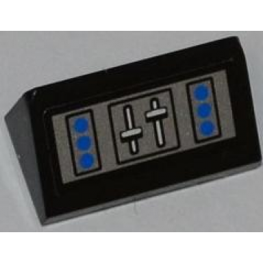 black slope 30 1 x 2 x 2 3 with blue buttons and levers pattern sticker - set 7287