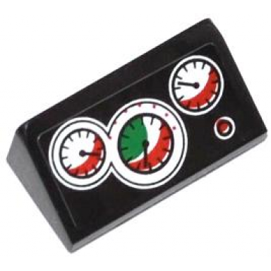 black slope 30 1 x 2 x 2 3 with 3 white red and green gauges and red button pattern sticker - set 60053