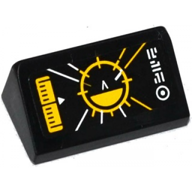 black slope 30 1 x 2 x 2 3 with black and yellow target head-up display hud and white alien characters pattern sticker - set 70142