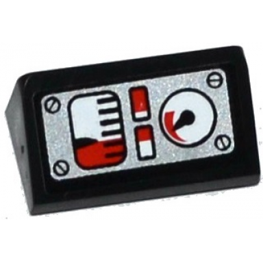 black slope 30 1 x 2 x 2 3 with 4 white and red gauges and 4 screws on silver background pattern sticker - set 42032