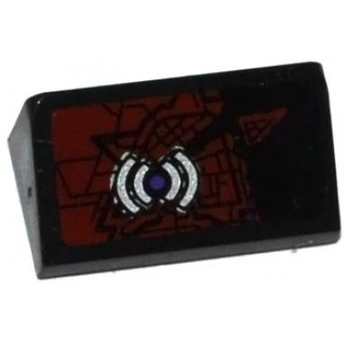 black slope 30 1 x 2 x 2 3 with silver circuitry and purple circle under broken trans-red glass panel pattern sticker - set 70166