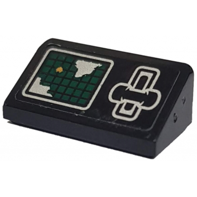 black slope 30 1 x 2 x 2 3 with map on screen and black and silver lever pattern sticker - set 76006