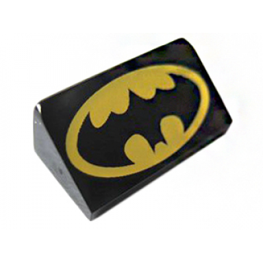 black slope 30 1 x 2 x 2 3 with yellow batman logo pattern head facing short end of slope