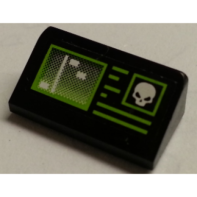 black slope 30 1 x 2 x 2 3 with screen with lime border and white skull pattern sticker - set 76040
