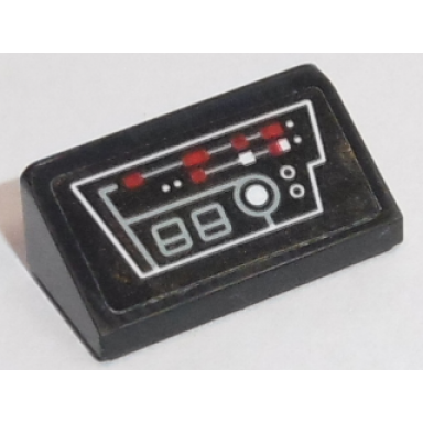 black slope 30 1 x 2 x 2 3 with gray circuitry and red and white buttons pattern sticker - set 75190