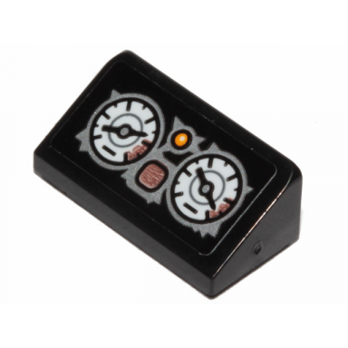 black slope 30 1 x 2 x 2 3 with 2 white gauges and orange button pattern sticker - set 70829