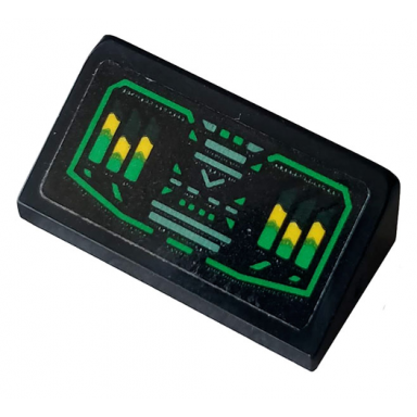 black slope 30 1 x 2 x 2 3 with control panel with green and yellow bars pattern sticker - set 70612