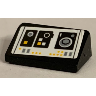 black slope 30 1 x 2 x 2 3 with sw millennium falcon control panel white and yellow buttons and speaker pattern sticker - set 75212