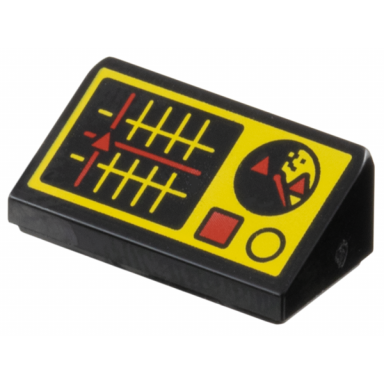black slope 30 1 x 2 x 2 3 with red and yellow control panel buttons square monitor with grid and round radar pattern