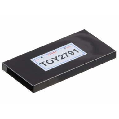 black tile 2 x 4 with toy2791 red toy story 2010 and blue rectangle on white background pattern