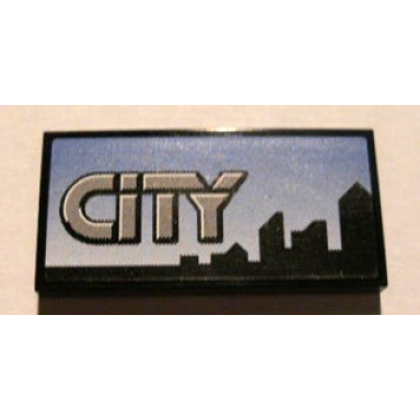 black tile 2 x 4 with gray city and skyline on blue background pattern sticker - set 8404