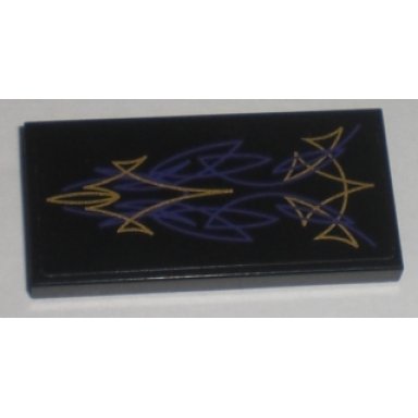 black tile 2 x 4 with purple and gold geometric lines pattern sticker - set 5984