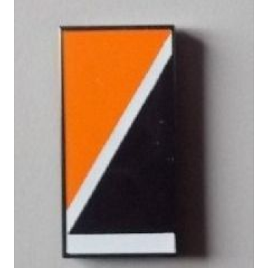 black tile 2 x 4 with orange triangle at upper left of diagonal white line pattern