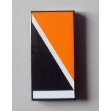 black tile 2 x 4 with orange triangle at upper right of diagonal white line pattern