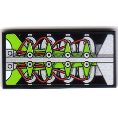 black tile 2 x 4 with silver red and lime engine block pattern sticker - set 8899