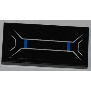 black tile 2 x 4 with 4 silver trapezoids and 2 blue lines pattern sticker - set 76001