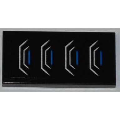 black tile 2 x 4 with 4 silver and blue air vents pattern sticker - set 76001