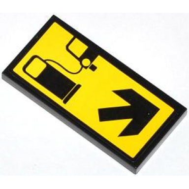 black tile 2 x 4 with gas fuel pump car and black arrow pattern sticker - set 4207