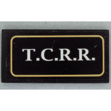 black tile 2 x 4 with white t.c.r.r in gold border pattern sticker - set 79111
