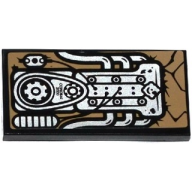black tile 2 x 4 with black condrai 2000 on silver engine pattern sticker - set 70745