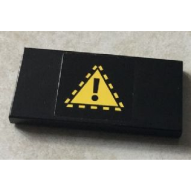 black tile 2 x 4 with black exclamation mark in yellow triangle on black background pattern sticker - set 76022