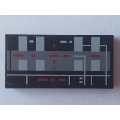 black tile 2 x 4 with light bluish gray dark bluish gray and red circuit pattern sticker - set 75055