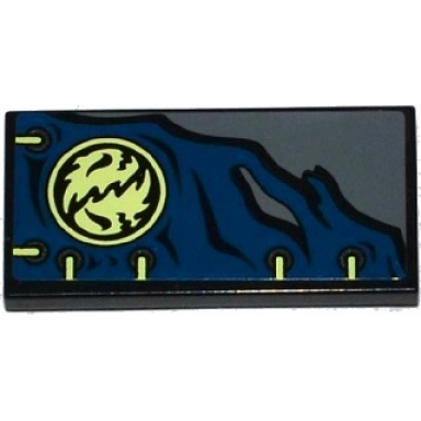 black tile 2 x 4 with dark blue cloth with 6 eyelets ninjago emblem and yellowish green laces pattern sticker - set 70737
