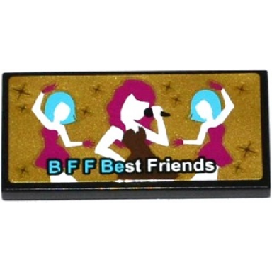 black tile 2 x 4 with b f f best friends and female singer and dancers on gold background pattern sticker - set 41106
