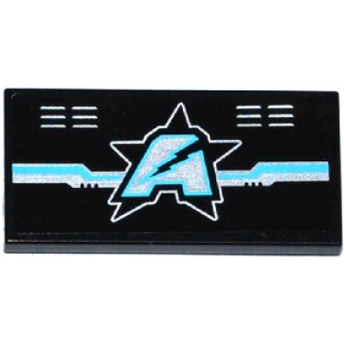 black tile 2 x 4 with silver and medium azure circuitry vents and ultra agents logo pattern sticker - set 70173