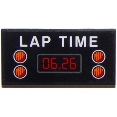 black tile 2 x 4 with lap time and 06.26 with four orange and red lights pattern sticker - set 75871