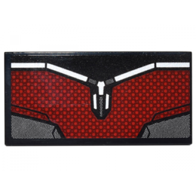 black tile 2 x 4 with dark red and silver body armor panel pattern sticker - set 76051