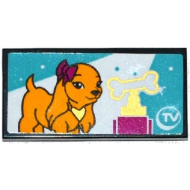 black tile 2 x 4 with dog bone trophy and tv pattern sticker - set 41135