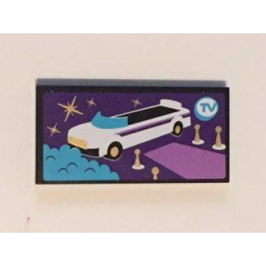 black tile 2 x 4 with white convertible car and blue tv pattern sticker - set 41101
