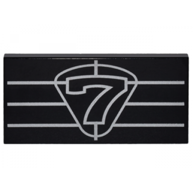 black tile 2 x 4 with silver 7 and grille lines pattern