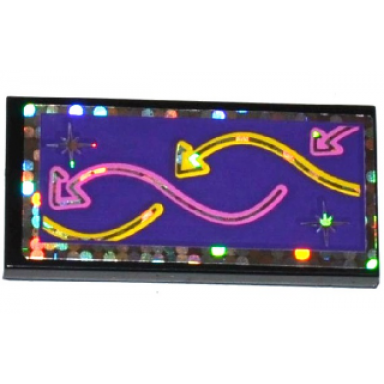 black tile 2 x 4 with stars and pink and bright light orange arrows on dark purple background pattern sticker - set 41130