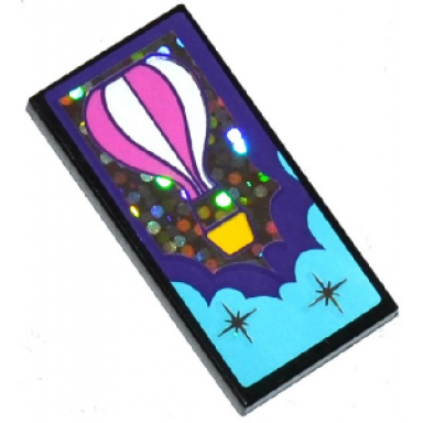 black tile 2 x 4 with hot air balloon stars and dark purple and medium azure clouds pattern sticker - set 41130