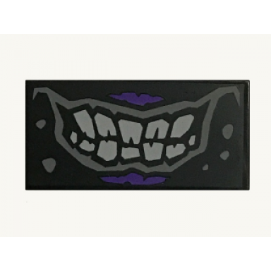 black tile 2 x 4 with mouth with sinister smile and crooked teeth dark bluish gray lips light bluish gray teeth pattern