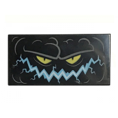 black tile 2 x 4 with cloud creature face with medium blue electrified sinister smile and yellow eyes pattern monstrox