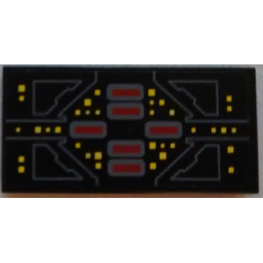 black tile 2 x 4 with yellow squares and red rectangles pattern sticker - set 9515